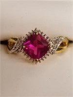 Sterling silver Ruby and Diamond dinner ring new