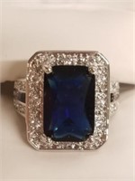 Sterling silver and blue Sapphire dinner ring new
