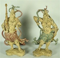 PAIR OF IRON POLYCHROME CHINESE WARRIOR FIGURES