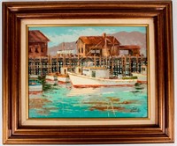 Art John Hannah California Seaport Oil Painting