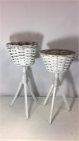 Lot of two white wicker plant stands