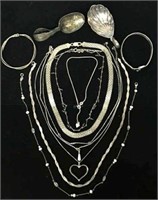 Bundle of Vintage Silver Jewelry & Spoons