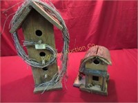 Rustic Wooden Bird Houses, 2pc Lot