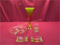 Vintage Vaseline Glass Vase, Dish and Others
