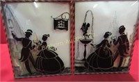 Vintage Silhouette Pictures w/ Convex Glass