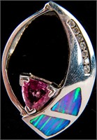 Jewelry 14kt White Gold Opal Diamond Pendant