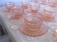 14pc Vintage Pink Depression Glass Cup & Saucer