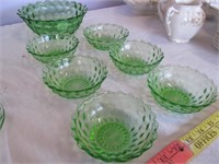 Vintage Green Depression Glass Berry Bowl Set
