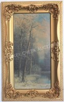 19TH C. OIL ON CANVAS, WINTER SCENE SIGNED LOWER