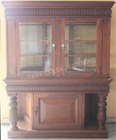 OAK 2 PART DISPLAY CABINET, NATURAL FINISH, LATE