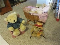 3 Teddy Bears in Chairs & Crib