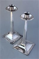 Pair of Arts & Crafts Sterling Silver Candlesticks