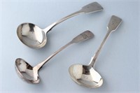 Three Sterling Silver Fiddle Pattern Sauce Ladles,
