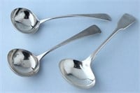 Three Various Sterling Silver Sauce Ladles,