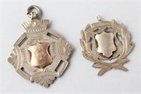 Sterling Silver Stamp Box and Two Fob Medals,