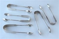 Five Exeter Sterling Silver Pairs Sugar Tongs,