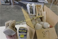 Box of plastic bottles and tips & containers