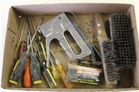 Screwdriver, stapler&staples, wire brushes