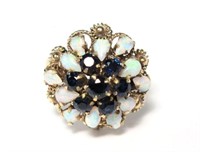 14K Gold vintage opal and blue sapphire cluster
