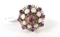 14K Gold vintage opal and pink sapphire cluster