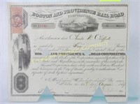 1869 BOSTON & PROVIDENCE RR STOCK CERTIFICATE