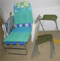 (4) Matching small folding camping stools and (2)