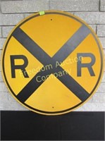 LARGE RAILROAD CROSSING TIN SIGN