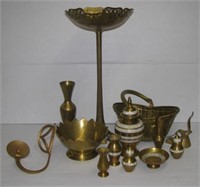 Collection of brass items including small vases,