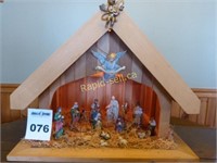 Wonderful Ceramic Nativity Set in Handmade Stable