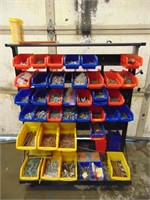 Rolling Double Sided Shop Organizer with Bins-
