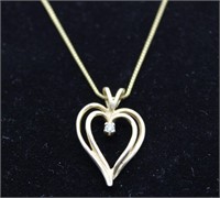 Diamond Heart 14K  Pendant/14K Gold Necklace 22"