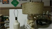 Mid-century lamp and shade and alabaster lamp
