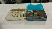 2 double sided boxes of fishing lures and tackle