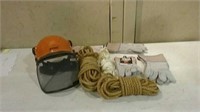Stihl chainsaw safety helmet, ropes and gloves