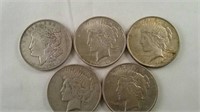 5 silver dollars 1921, 1922,1924,1926 and 1927