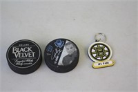 2 Hockey Pucks & Keychain