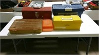 5 various sizes of tackle boxes