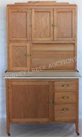 RESTORED OAK HOOSIER CABINET, FLOUR BIN, ETC., VIN