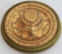 ENGRAVED GILT BRASS INKWELL, WITH GLASS INSERT,