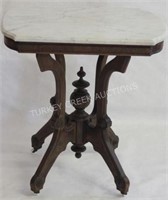 VICTORIAN WALNUT MARBLE TOP LAMP TABLE W/