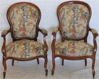 PAIR 19TH C. OPEN ARM CHAIRS WITH NEW UPHOLSTERY,
