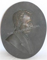 OVAL BRONZE PLAQUE OF LINCOLN, GOOD PATINA, 10