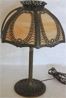 1920s BENT PANEL CARAMEL SLAG LAMP, OLD FINISH,