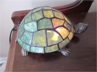 Stained glass and brass turtle light