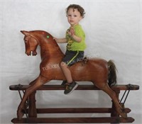 19TH C. PINE ROCKING HORSE, REFINISHED 42"H X 50"L