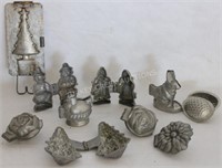 LOT OF 10 PEWTER & TIN CHOCOLATE MOLDS, TO INCL.