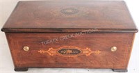 LATE 19TH C. CYLINDER MUSIC BOX, INLAID CASE, GOOD