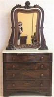 MID 19TH C. ROSEWOOD CHEST WITH MIRROR & MARBLE