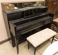 Knabe Mirrored Upright Piano and Bench
