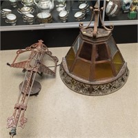 Large Iron Stain Glass Sconce and Iron Sconce
